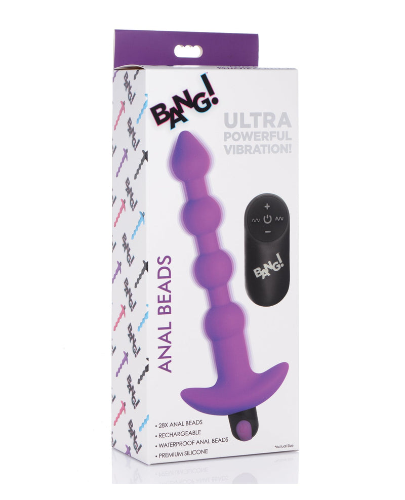 XR Brands Bang! 28X Vibrating Silicone Anal Beads with Remote Control Purple Anal Toys