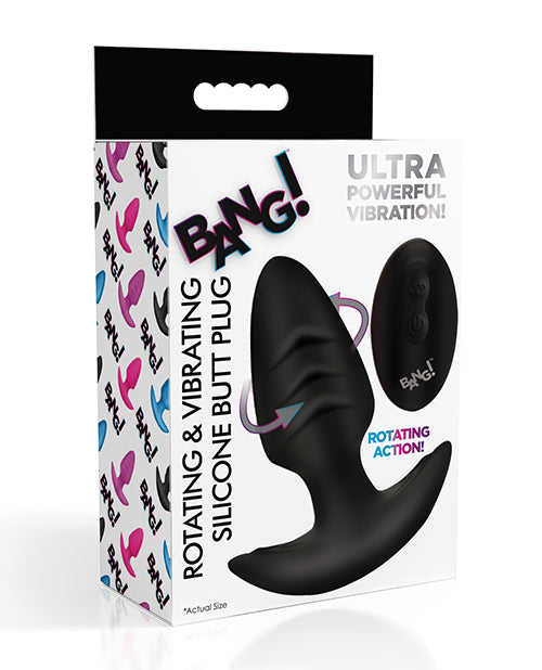 XR Brands Bang! Rotating & Vibrating Tapered Butt Plug with Remote - Black Anal Toys