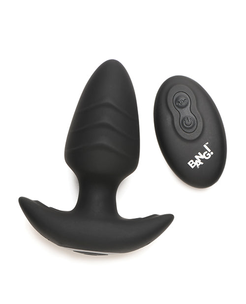 XR Brands Bang! Rotating &amp; Vibrating Tapered Butt Plug with Remote - Black Anal Toys