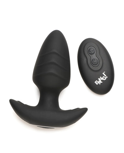 XR Brands Bang! Rotating & Vibrating Tapered Butt Plug with Remote - Black Anal Toys