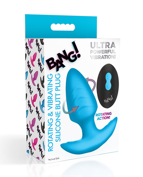 XR Brands Bang! Rotating &amp; Vibrating Tapered Butt Plug with Remote Blue Anal Toys