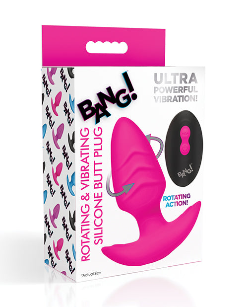 XR Brands Bang! Rotating & Vibrating Tapered Butt Plug with Remote Pink Anal Toys