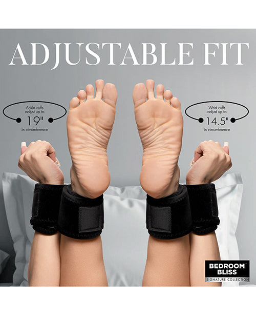 XR Brands Bedroom Bliss Wrist To Ankle Restraints - Black Kink &amp; BDSM