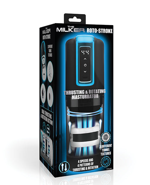 XR Brands The Milker Roto-Stroke Thrusting &amp; Rotating Masturbator - Black Penis Toys