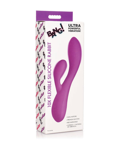 XR Brands Bang! 10X Flexible Silicone Rabbit Purple Vibrators