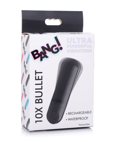 XR Brands Bang! 10X Rechargeable Vibrating Metallic Bullet Black Vibrators