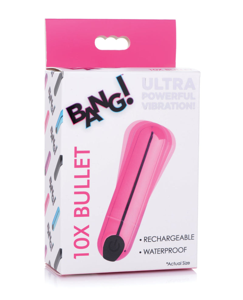 XR Brands Bang! 10X Rechargeable Vibrating Metallic Bullet Pink Vibrators