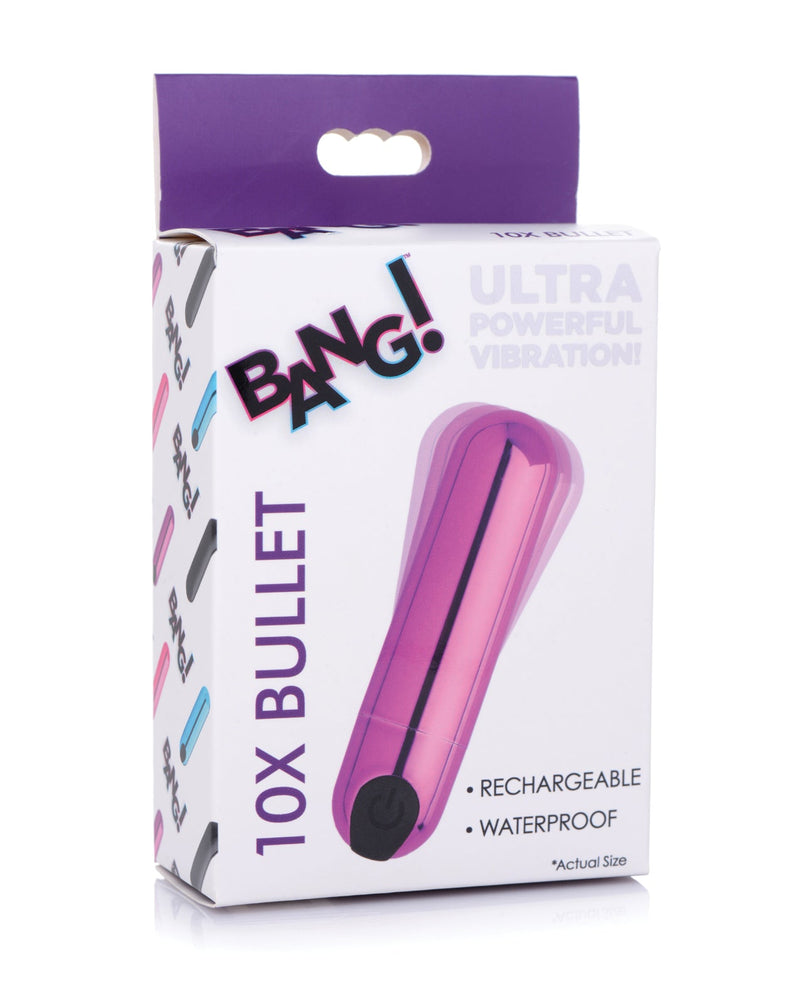 XR Brands Bang! 10X Rechargeable Vibrating Metallic Bullet Purple Vibrators