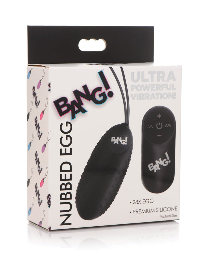XR Brands Bang! 28X Nubbed Silicone Egg with Remote Control - Black Vibrators