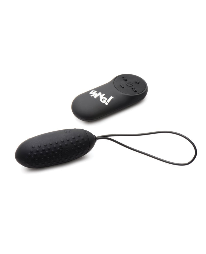 XR Brands Bang! 28X Nubbed Silicone Egg with Remote Control - Black Vibrators