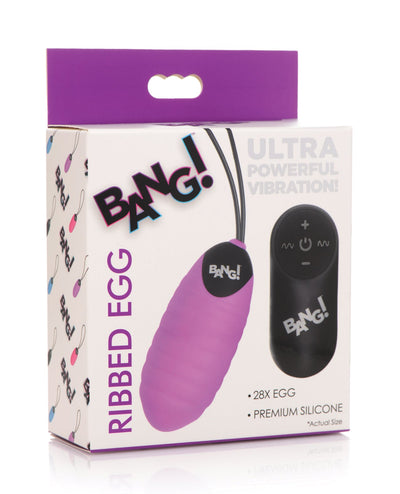 XR Brands Bang! 28X Ribbed Silicone Egg with Remote Control - Purple Vibrators