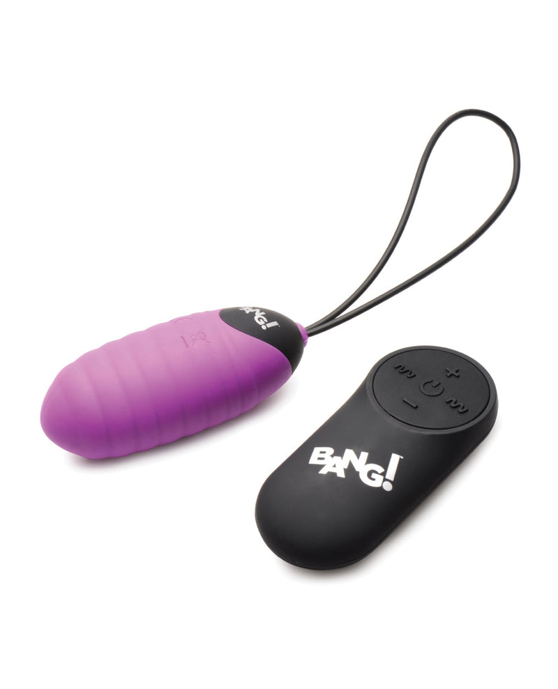 XR Brands Bang! 28X Ribbed Silicone Egg with Remote Control - Purple Vibrators