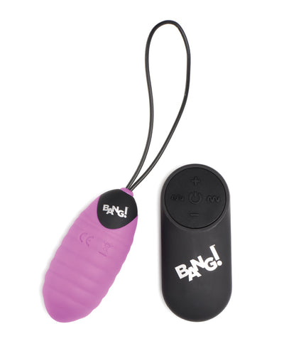 XR Brands Bang! 28X Ribbed Silicone Egg with Remote Control - Purple Vibrators