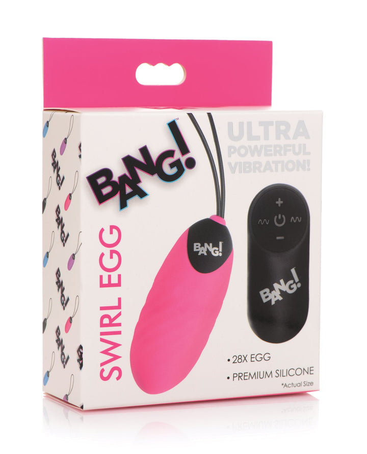 XR Brands Bang! 28X Swirl Silicone Egg with Remote Control - Pink Vibrators
