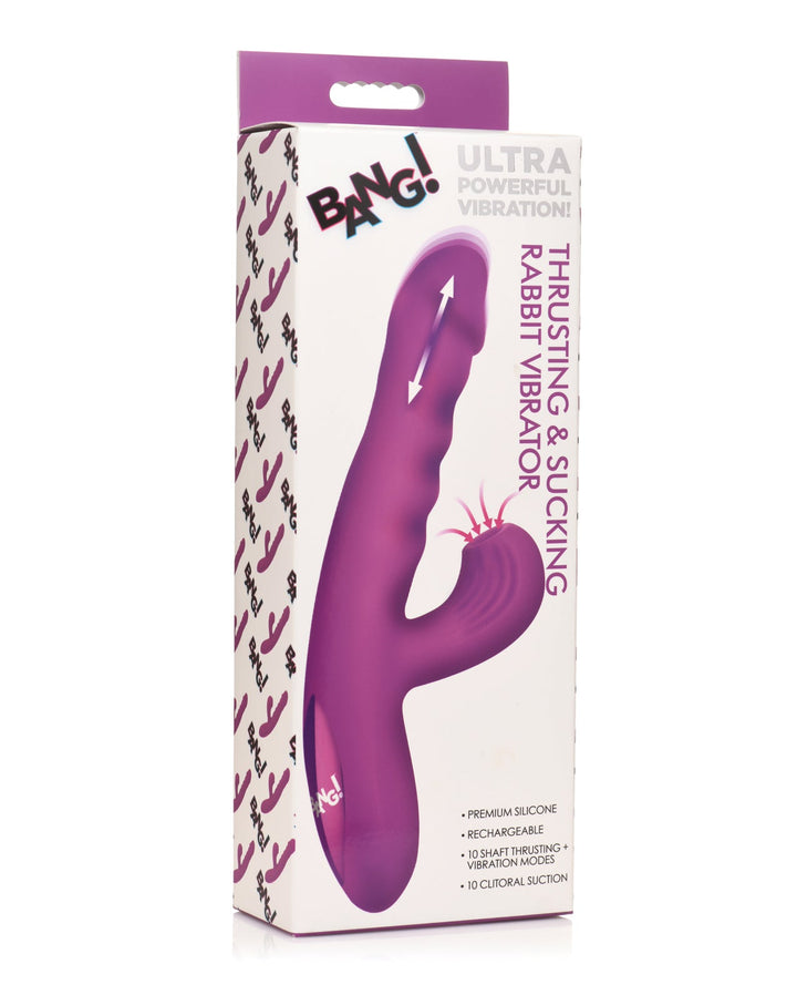 XR Brands Bang! Thrusting &amp; Sucking Rabbit Vibrator - Purple Vibrators