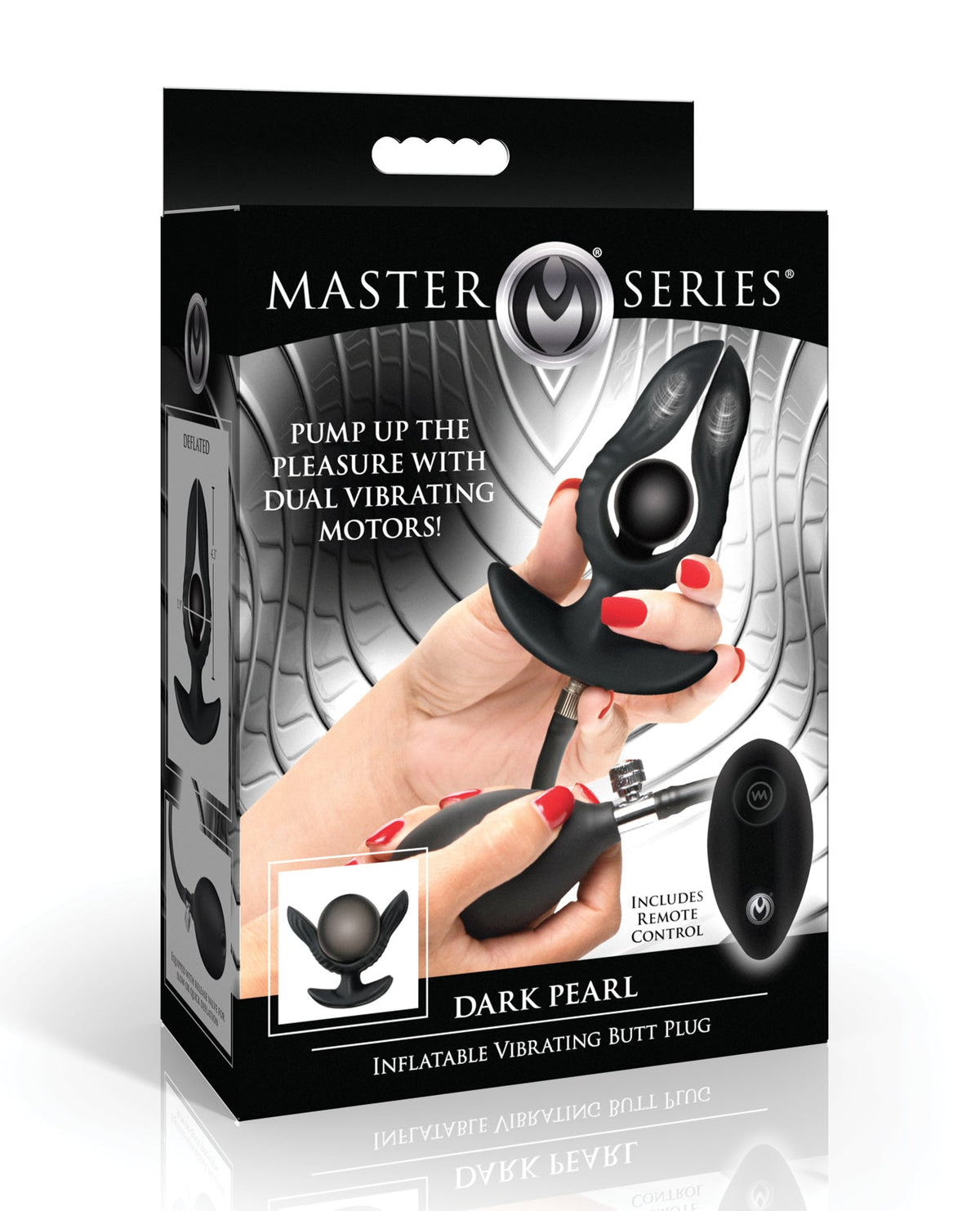 Master Series Dark Pearl Inflatable Vibrating Butt Plug with Remote Control - Black
