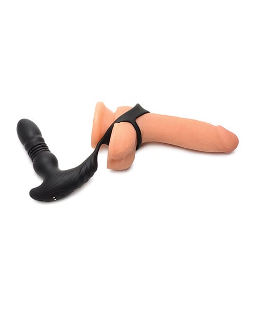 Xr LLC Thunderplugs 10x Thrusting Silicone Vibrator W/cock &amp; Ball Strap &amp; Remote - Black Anal Toys