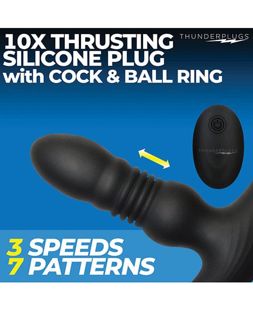 Xr LLC Thunderplugs 10x Thrusting Silicone Vibrator W/cock & Ball Strap & Remote - Black Anal Toys