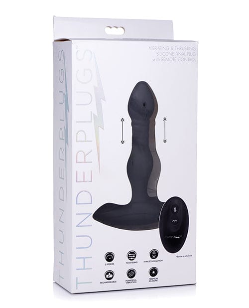 Xr LLC Thunderplugs Silicone Vibrating &amp; Thrusting Plug W/remote - Black Anal Toys