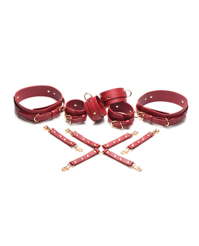 Xr LLC Master Series Crimson Captive Thigh, Wrist, Ankle Hog Tie Restraints - Red Kink & BDSM