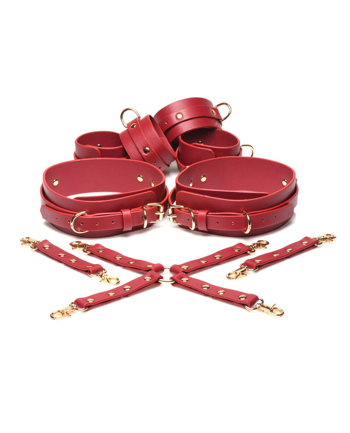 Xr LLC Master Series Crimson Captive Thigh, Wrist, Ankle Hog Tie Restraints - Red Kink &amp; BDSM