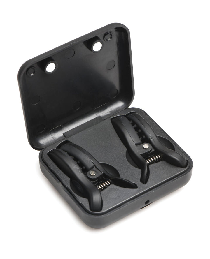 Xr LLC Master Series Dark Grip Vibrating Nipple Clamps - Black Kink &amp; BDSM