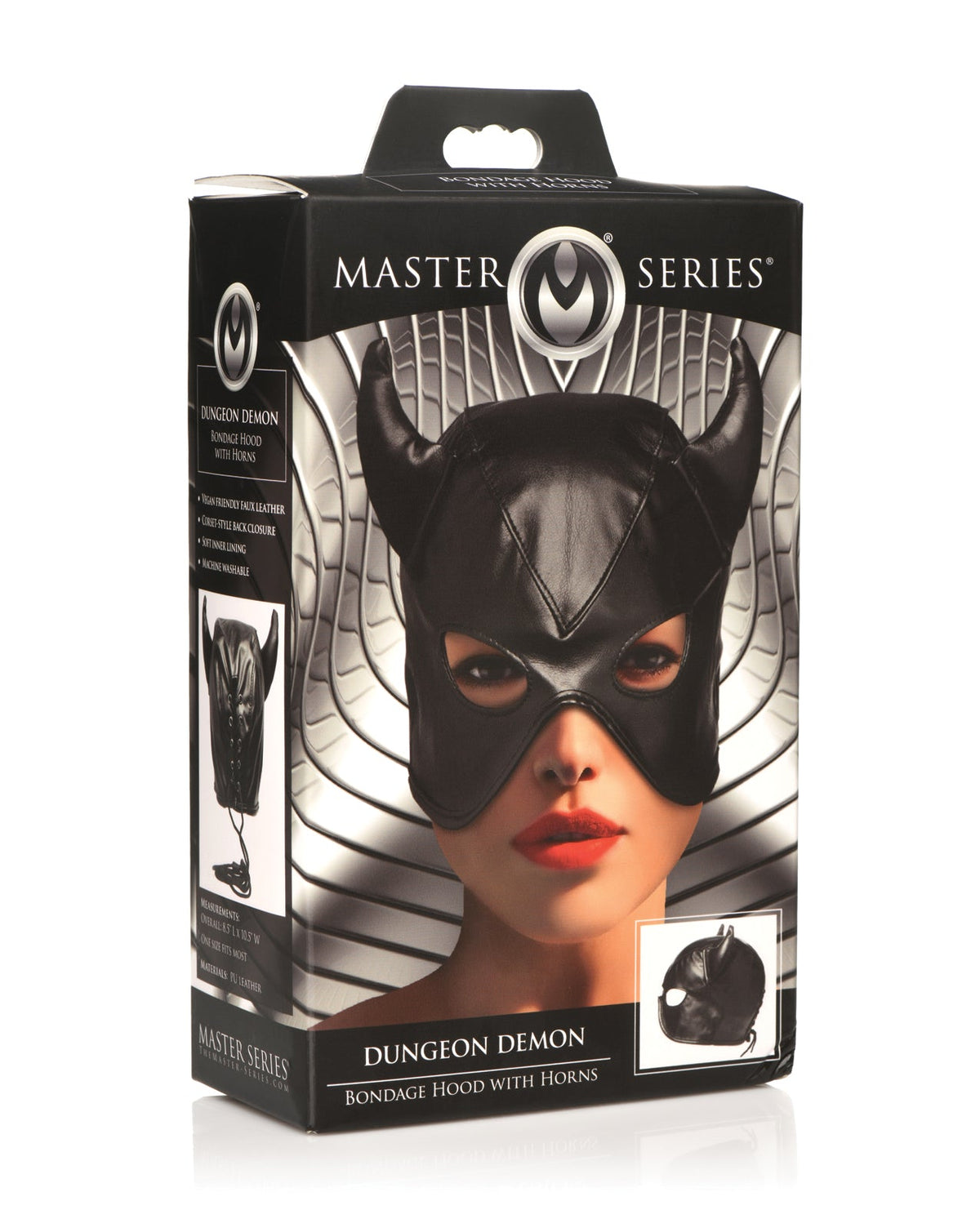 Master Series Dungeon Demon Bondage Hood with Horns - Black