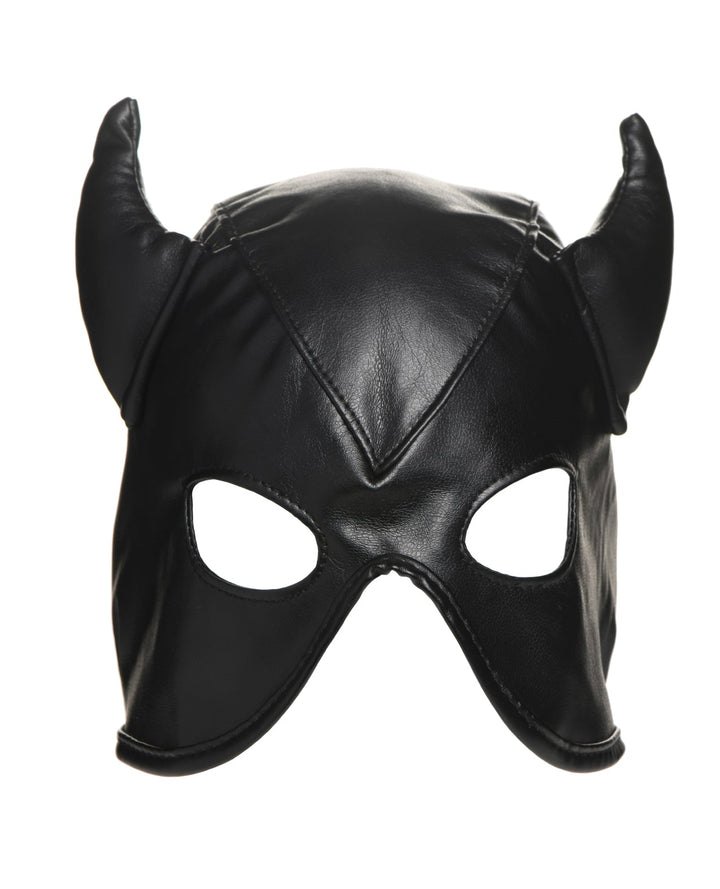Xr LLC Master Series Dungeon Demon Bondage Hood w/Horns - Black Kink &amp; BDSM