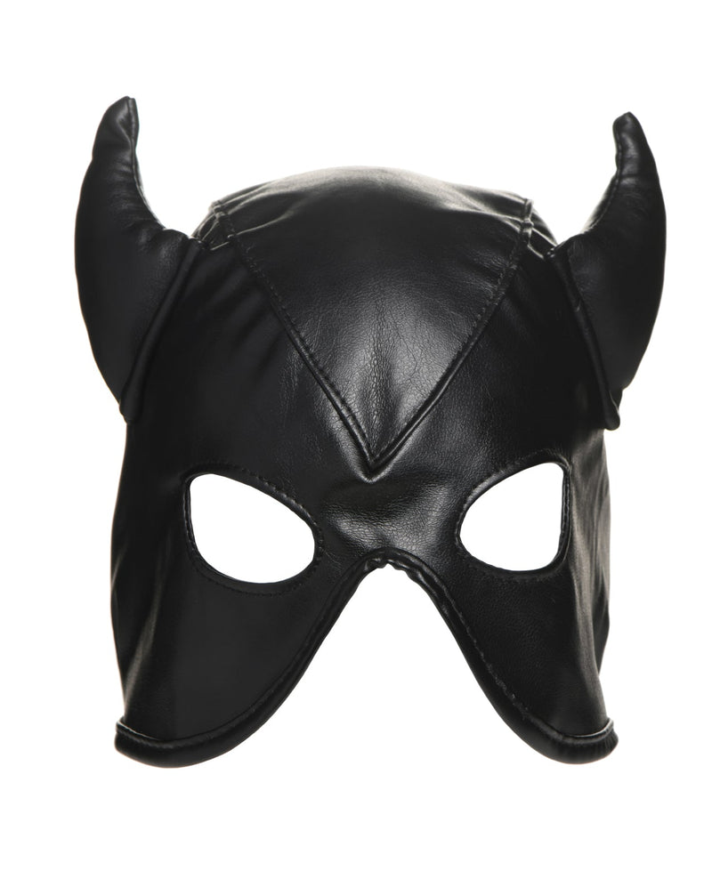 Xr LLC Master Series Dungeon Demon Bondage Hood w/Horns - Black Kink & BDSM