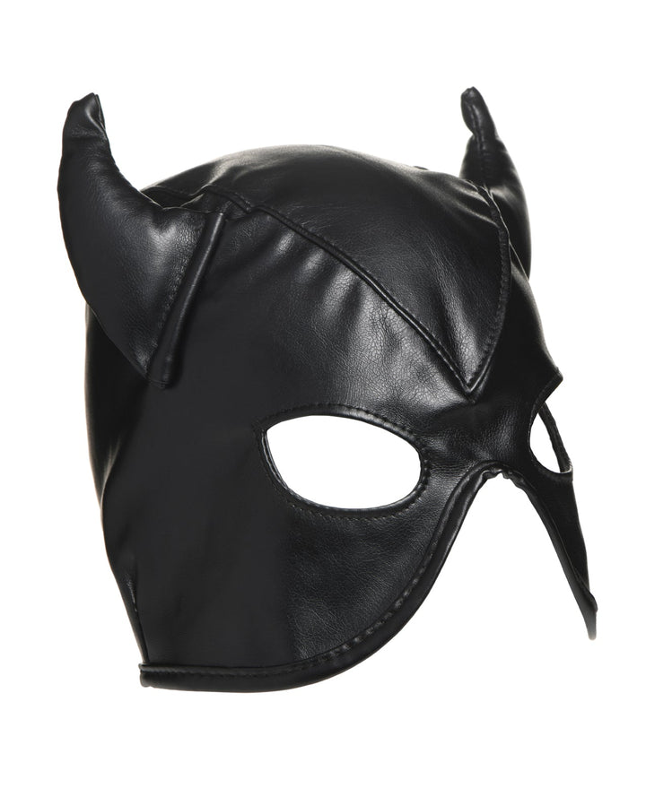 Xr LLC Master Series Dungeon Demon Bondage Hood w/Horns - Black Kink &amp; BDSM
