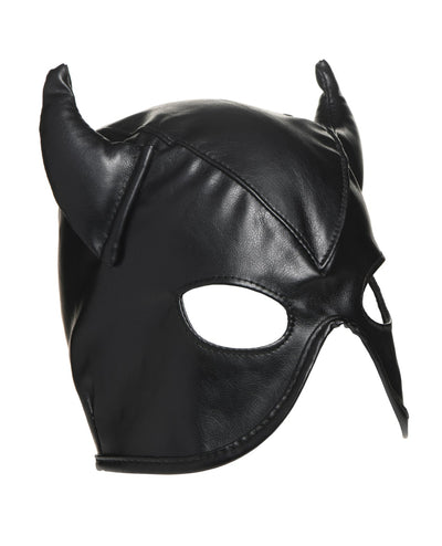 Xr LLC Master Series Dungeon Demon Bondage Hood w/Horns - Black Kink & BDSM