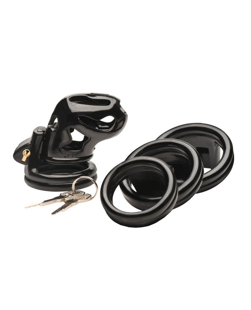 Xr LLC Master Series Hard Stop Double Ring Chastity Cage - Black Kink & BDSM