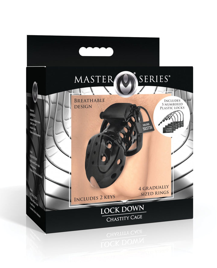 Xr LLC Master Series Lock Down Chastity Cage - Black Kink &amp; BDSM
