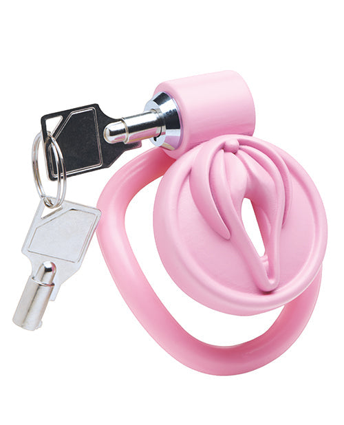 Xr LLC Master Series Pussification Vulva Locking Chastity Cage - Pink Kink &amp; BDSM