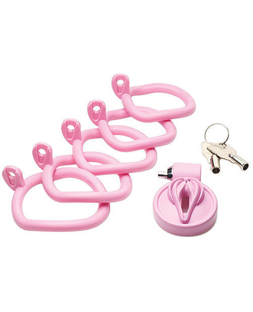 Xr LLC Master Series Pussification Vulva Locking Chastity Cage - Pink Kink &amp; BDSM