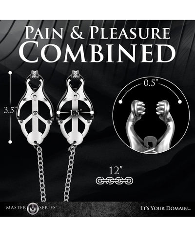 Xr LLC Master Series Tyrant Spiked Clover Nipple Clamps - Silver Kink & BDSM