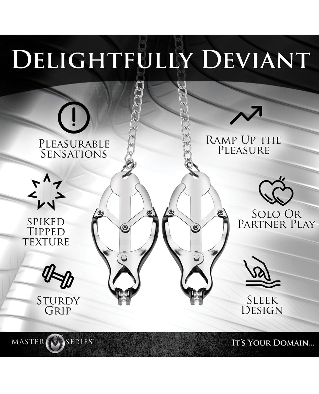 Xr LLC Master Series Tyrant Spiked Clover Nipple Clamps - Silver Kink &amp; BDSM