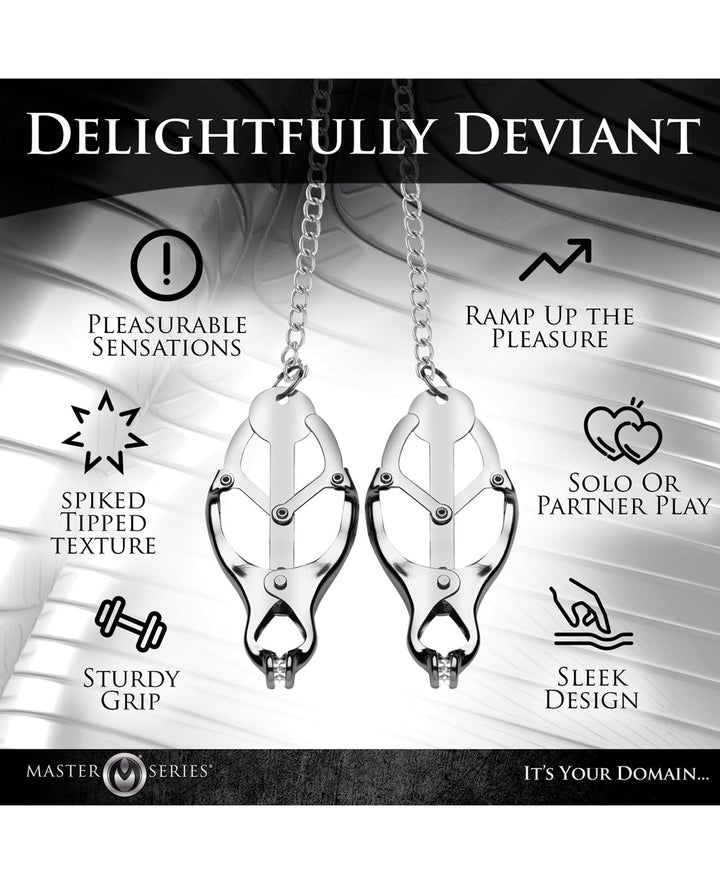 Xr LLC Master Series Tyrant Spiked Clover Nipple Clamps - Silver Kink &amp; BDSM