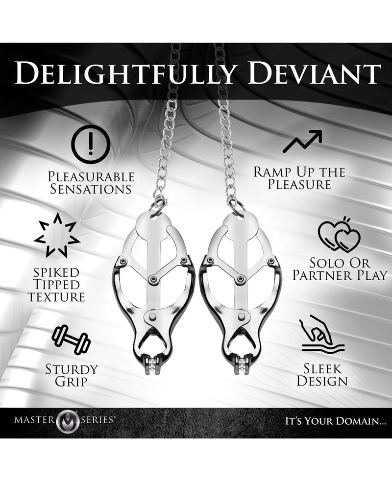 Xr LLC Master Series Tyrant Spiked Clover Nipple Clamps - Silver Kink & BDSM