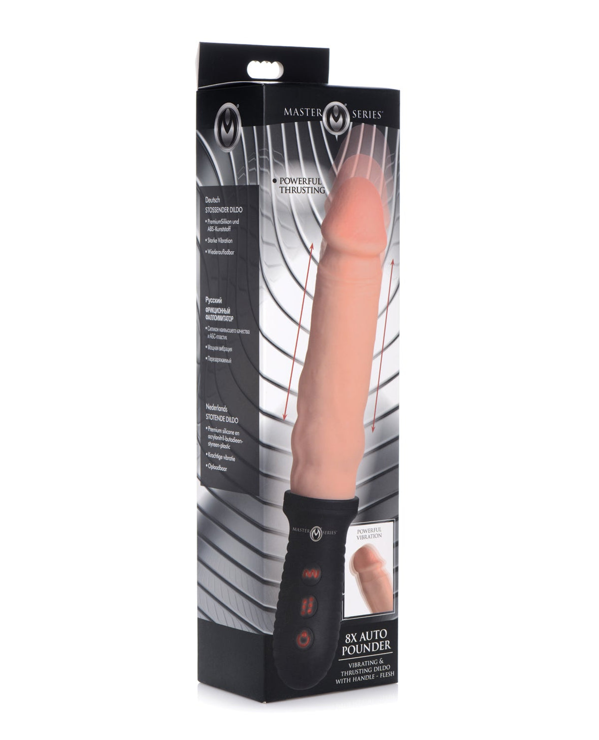 Master Series 8X Auto Pounder Vibrating & Thrusting Dildo with Handle - Flesh