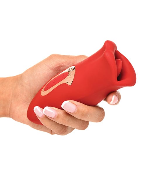 Xr LLC No Eta Shegasm Lickgasm Kiss + Tell Silicone Kissing &amp; Vibrating Clitoral Stimulator - Red Vibrators