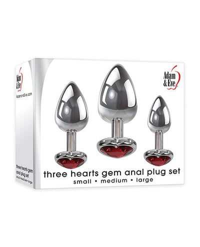 Adam & Eve Adam & Eve Three Hearts Gem Anal Plug Set - Silver-Red Anal Toys