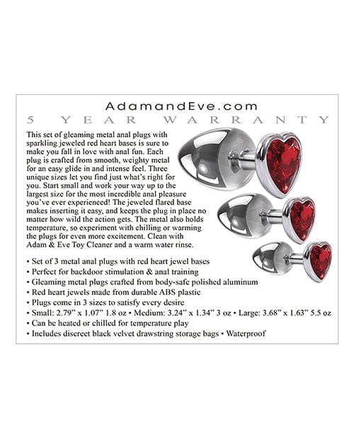 Adam & Eve Adam & Eve Three Hearts Gem Anal Plug Set - Silver-Red Anal Toys