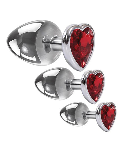 Adam & Eve Adam & Eve Three Hearts Gem Anal Plug Set - Silver-Red Anal Toys