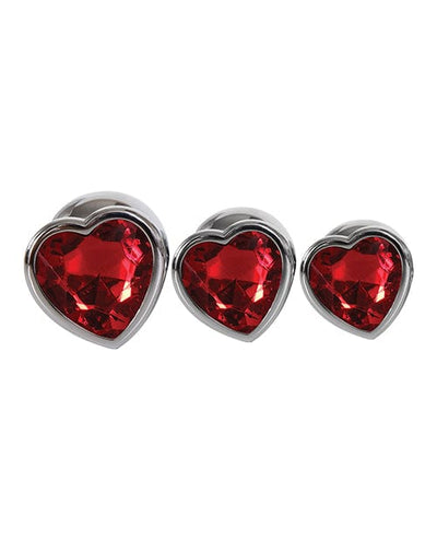 Adam & Eve Adam & Eve Three Hearts Gem Anal Plug Set - Silver-Red Anal Toys