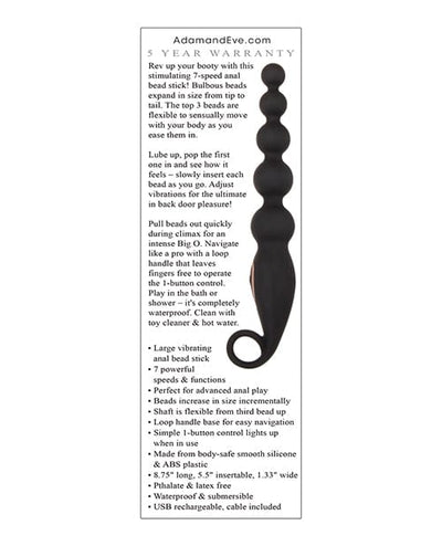 Adam & Eve Adam & Eve Vibrating Anal Bead Stick - Black Anal Toys