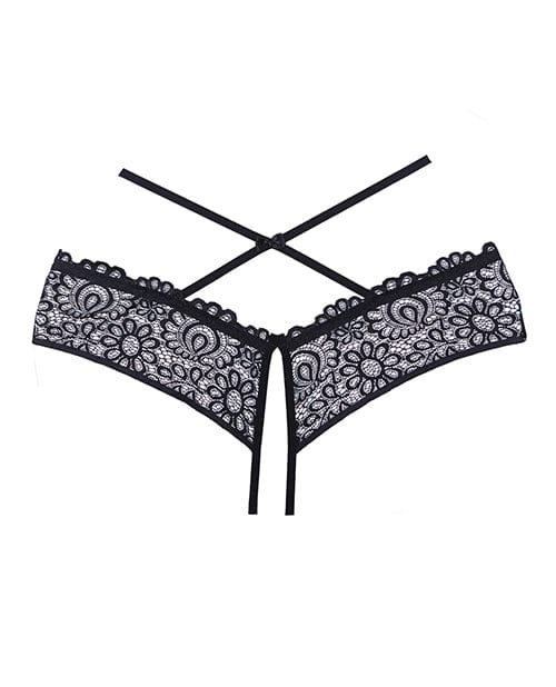 Allure Lingerie Adore Crayzee Open Panty with Criss Cross Waist Straps & Lace Black One Size Fits Most Lingerie & Costumes