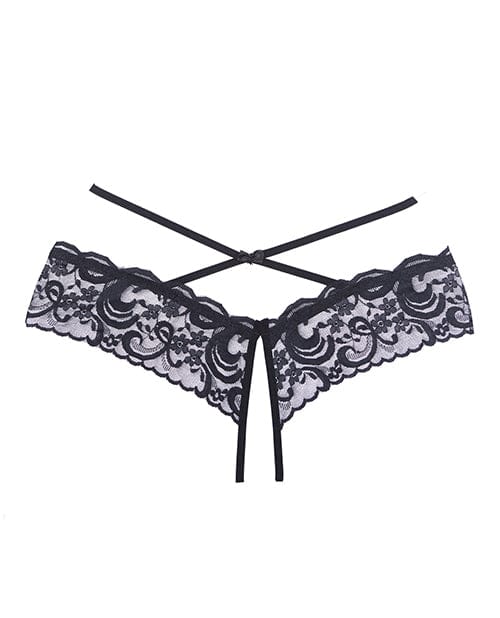Allure Lingerie Adore Dare Me Cross Waist Open Lace Panty Black One Size Fits Most Lingerie &amp; Costumes