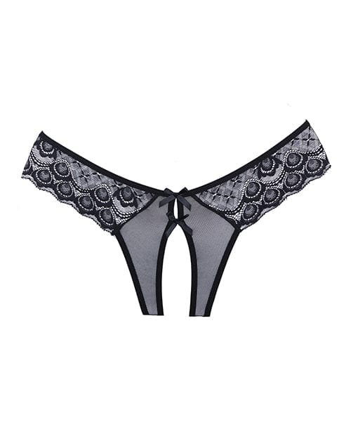 Allure Lingerie Adore Foreplay Lace &amp; Mesh Front Open Panty Black One Size Fits Most Lingerie &amp; Costumes