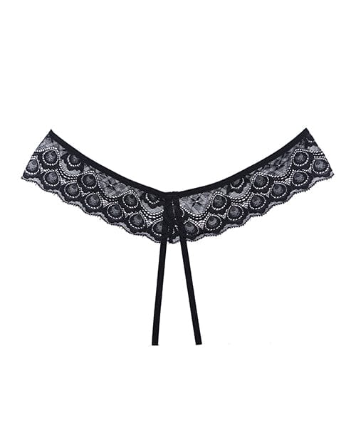 Allure Lingerie Adore Foreplay Lace &amp; Mesh Front Open Panty Black One Size Fits Most Lingerie &amp; Costumes